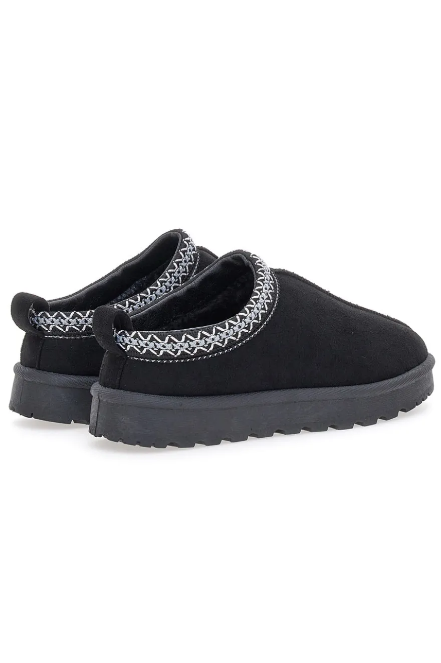 Pittarello Love PK1859C schwarze Hausschuhe mit verziertem Profil und Pelzinnenseite