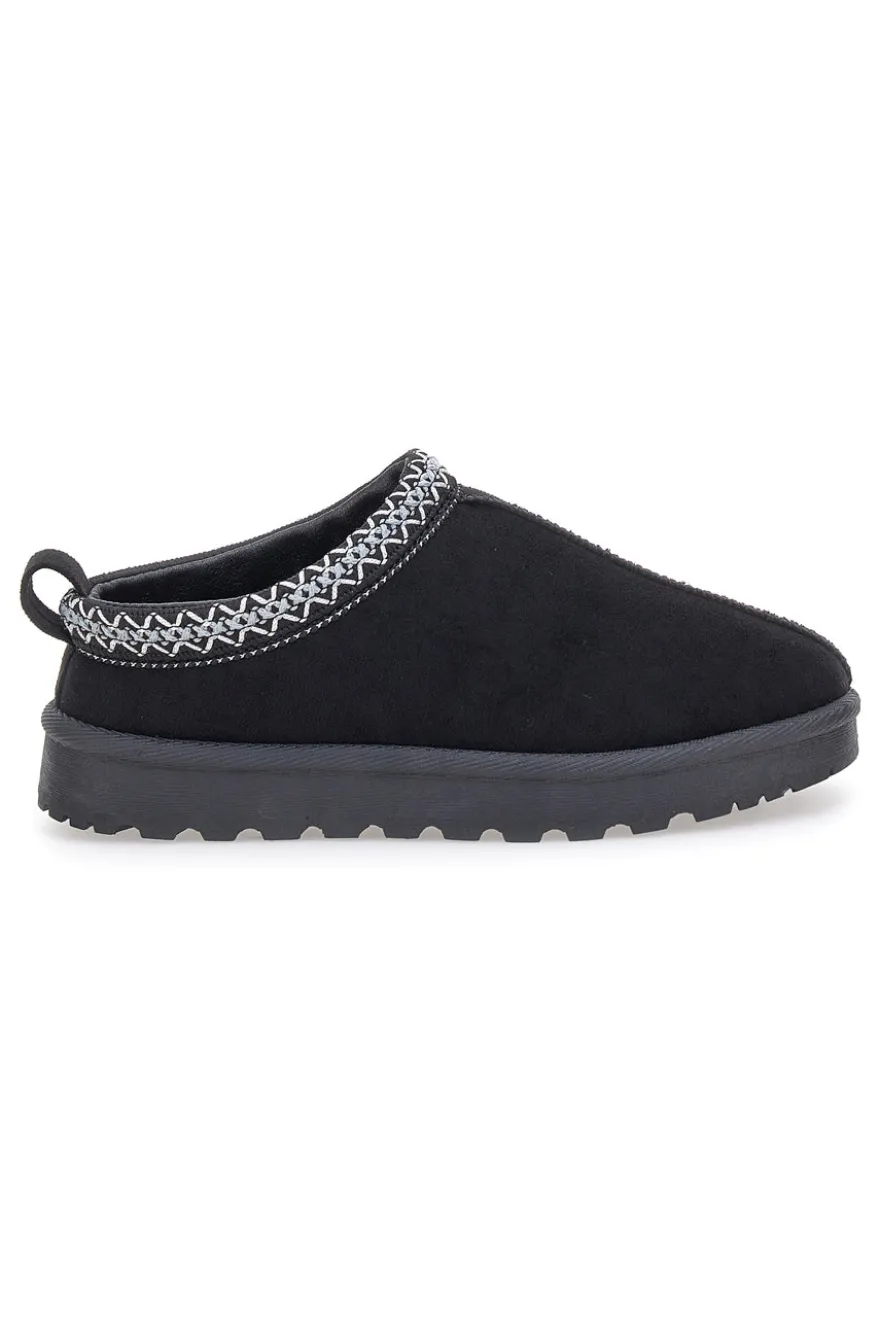 Pittarello Love PK1859C schwarze Hausschuhe mit verziertem Profil und Pelzinnenseite