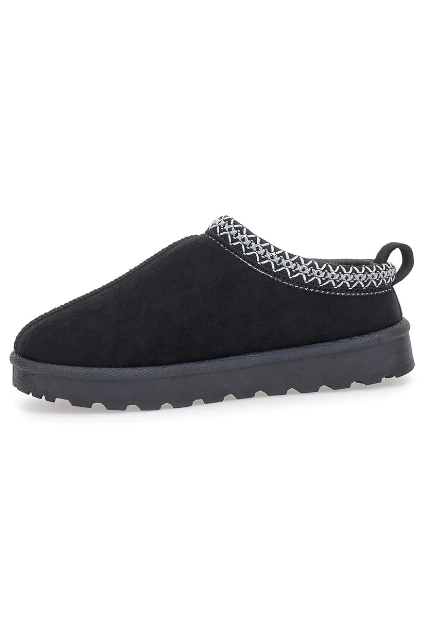 Pittarello Love PK1859C schwarze Hausschuhe mit verziertem Profil und Pelzinnenseite