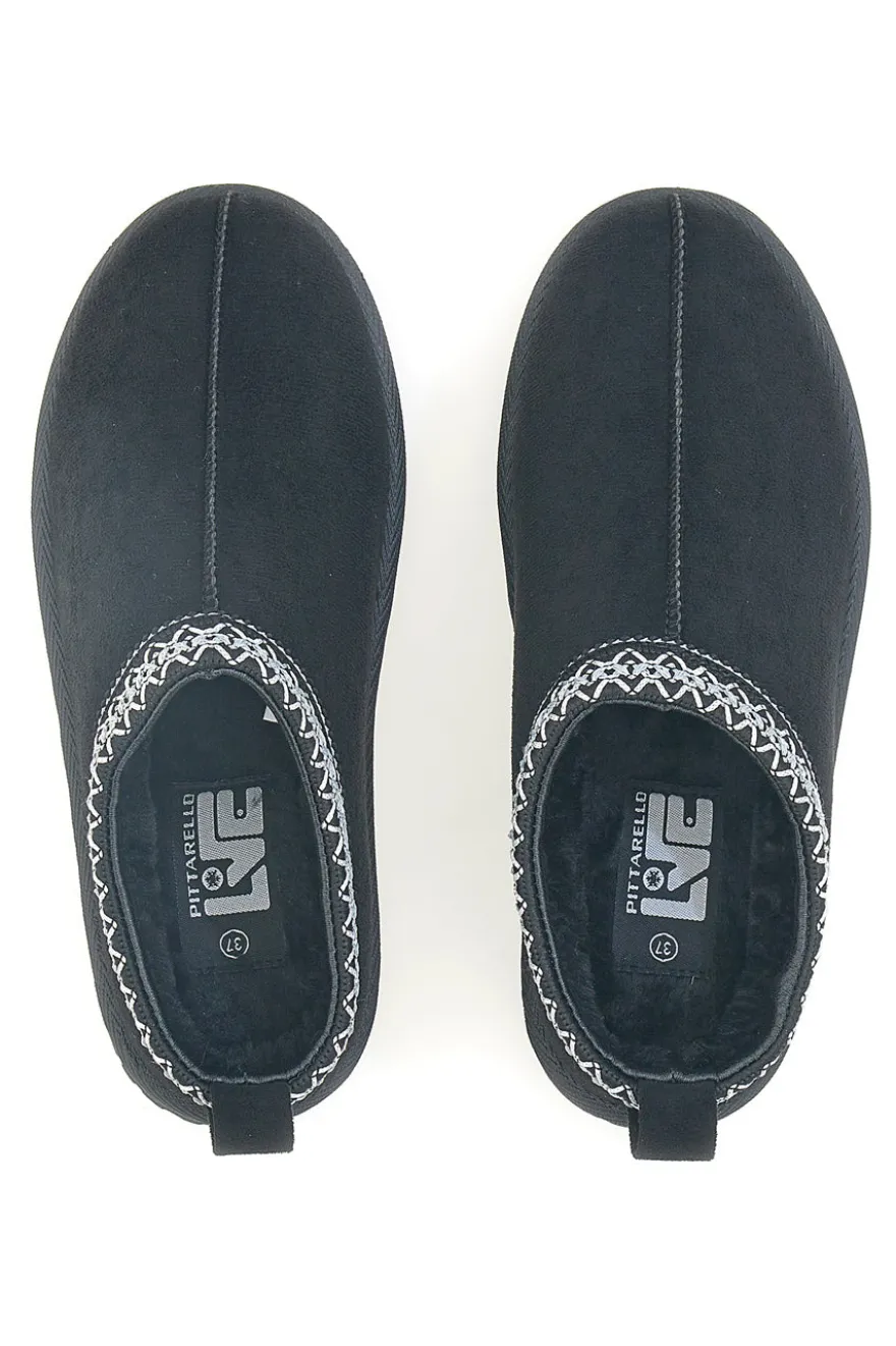 Pittarello Love PK1859C schwarze Hausschuhe mit verziertem Profil und Pelzinnenseite