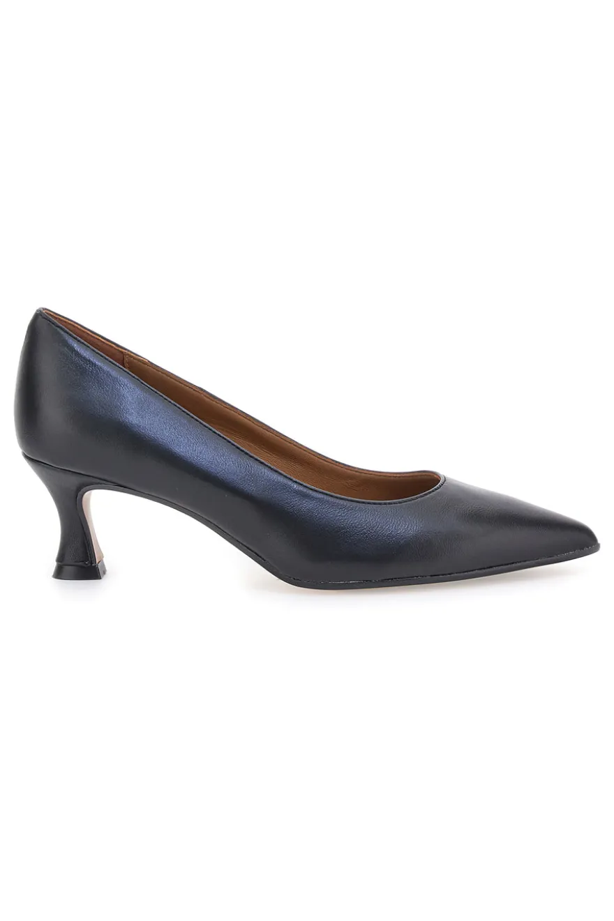 Pittarello Plus 555 Schwarze Pumps aus Leder mit mittlerem Absatz, hergestellt in Italien