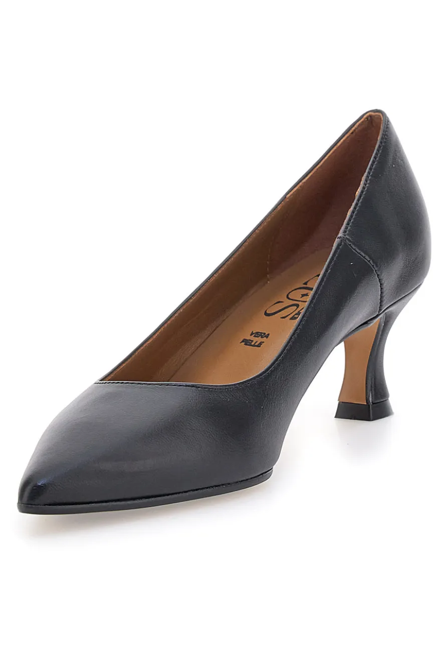 Pittarello Plus 555 Schwarze Pumps aus Leder mit mittlerem Absatz, hergestellt in Italien