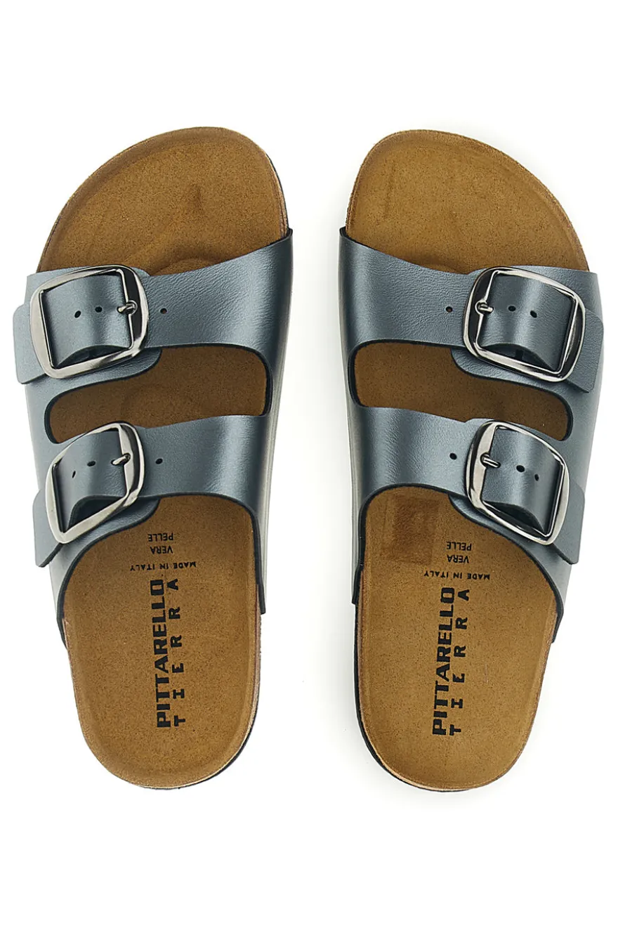 Pittarello Tierra Metallic Doppel-Riemen graue Hausschuhe 335A20630SR