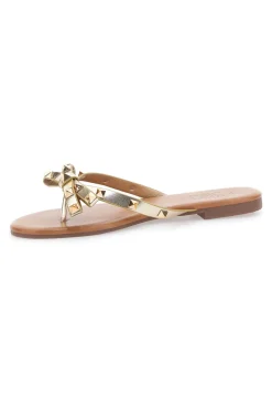 Platin Flip Flops mit Schleife und Nieten MON DIEU PREA842