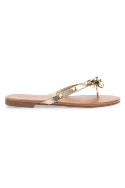 Platin Flip Flops mit Schleife und Nieten MON DIEU PREA842