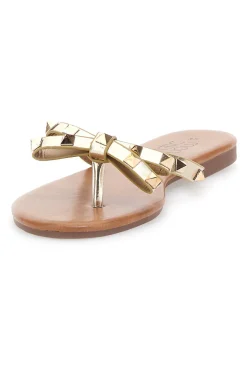 Platin Flip Flops mit Schleife und Nieten MON DIEU PREA842