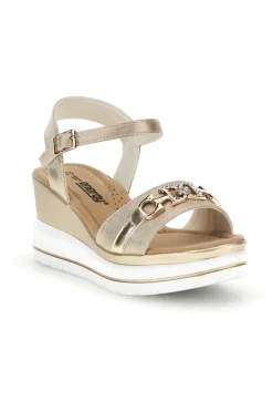 Platin-Sandalen mit Keil und Zierkette Energy E425