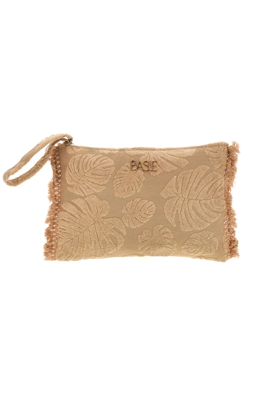 Pochette beige fantasia floreale con frange Basile CLASSBA22209