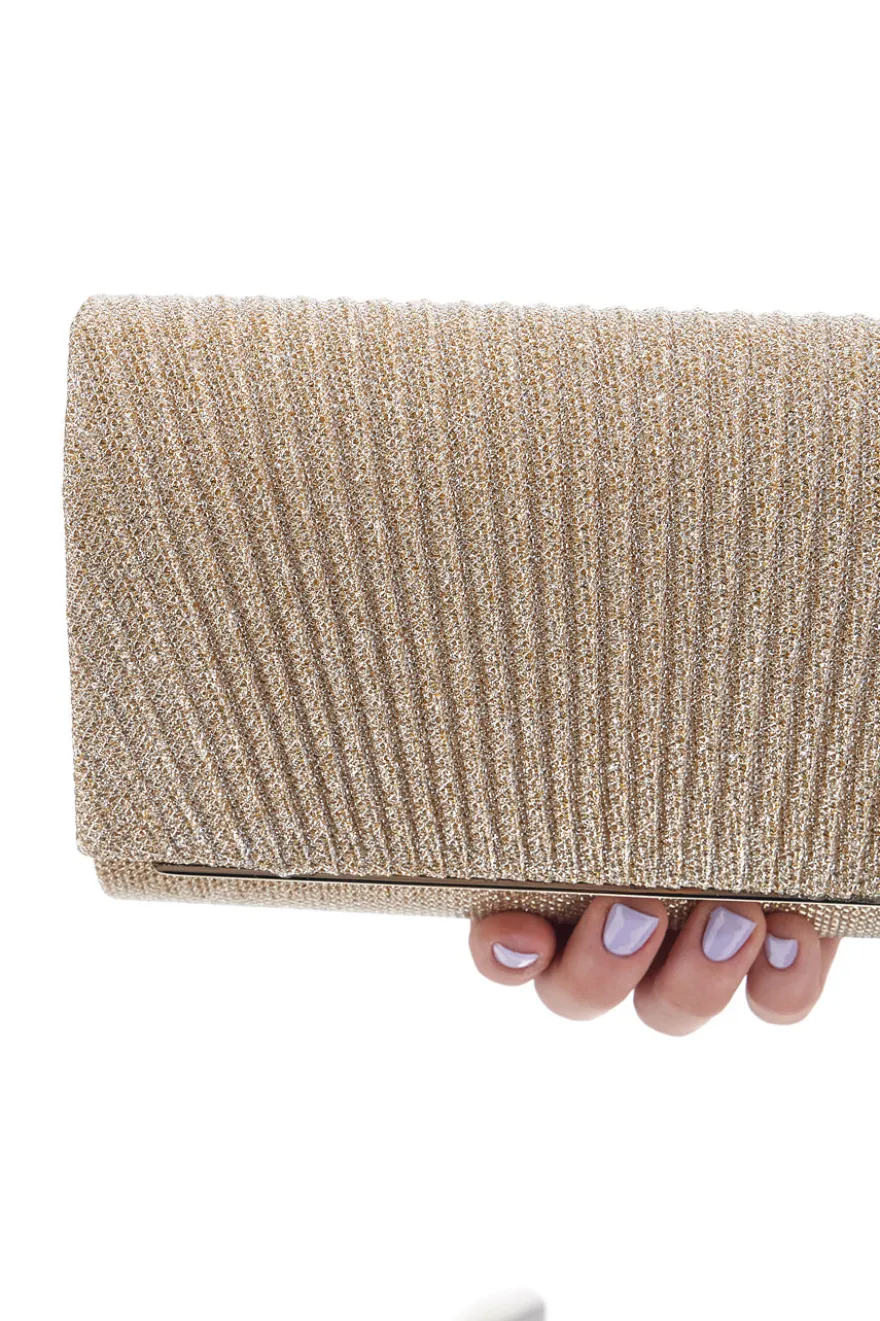 Pochette Dorata Rigida Plissé Effetto Glitter con Chiusura Magnetica COVERI COLLECTION 0149-N
