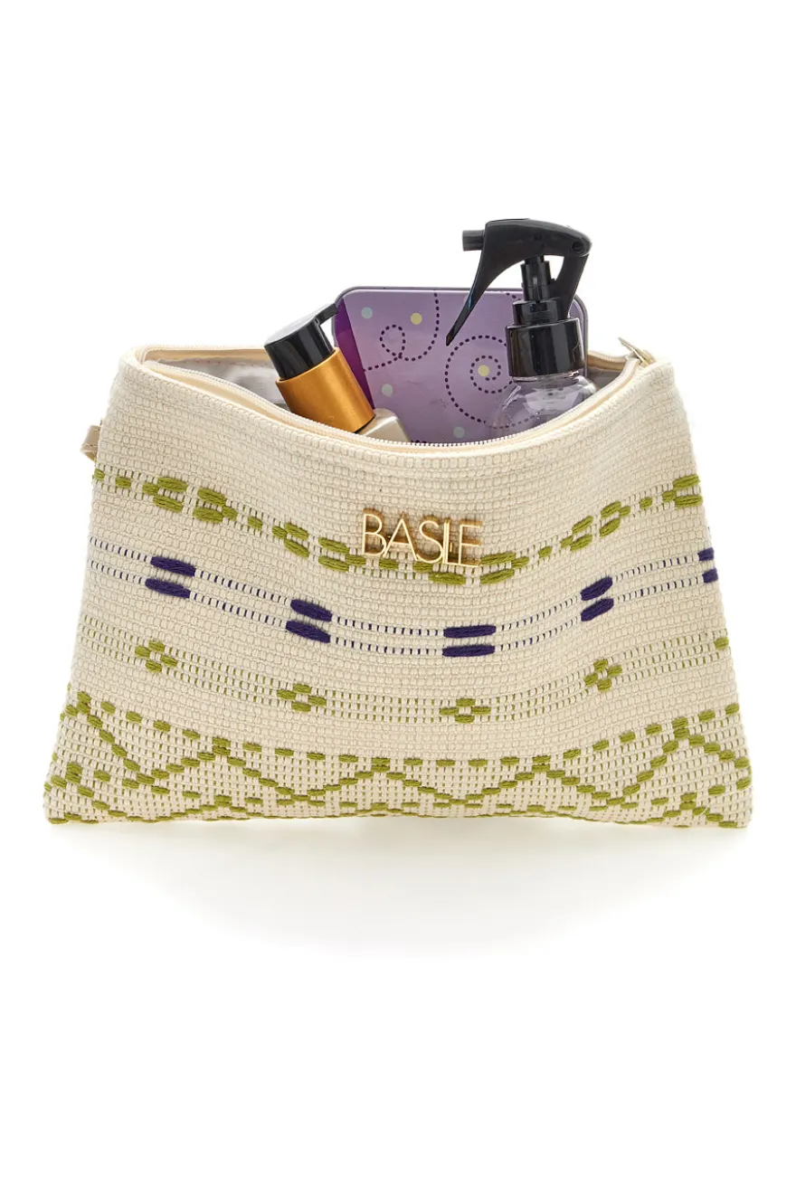Pochette mare beige in tessuto intrecciato con zip Basile 24603