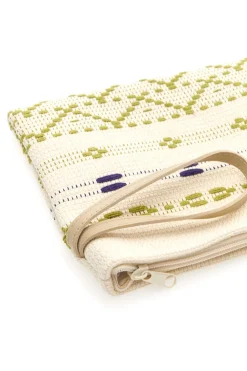 Pochette mare beige in tessuto intrecciato con zip Basile 24603