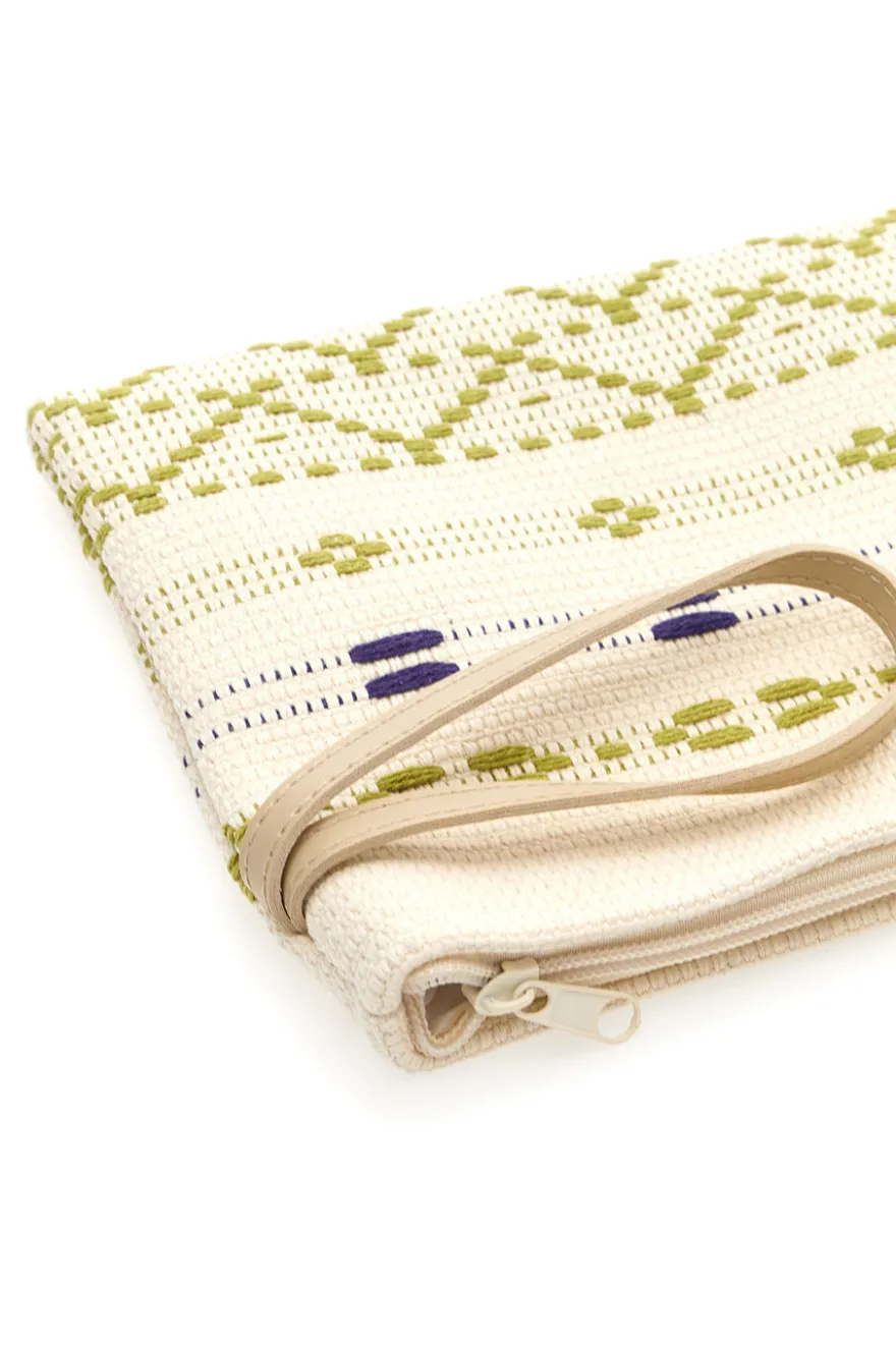 Pochette mare beige in tessuto intrecciato con zip Basile 24603