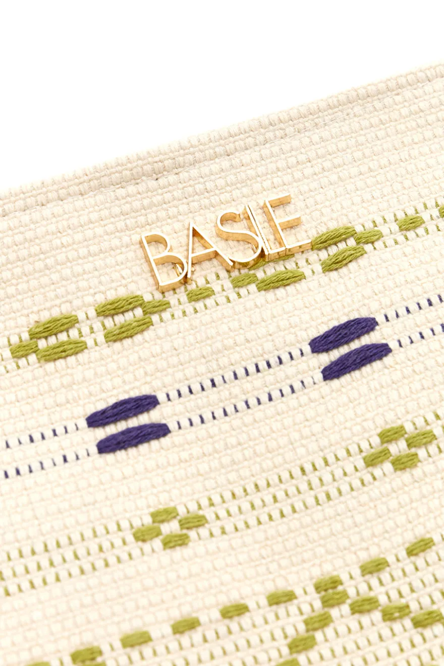 Pochette mare beige in tessuto intrecciato con zip Basile 24603