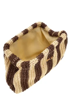 Pochette mare beige marrone intrecciata a righe Basile CLASS BA27411