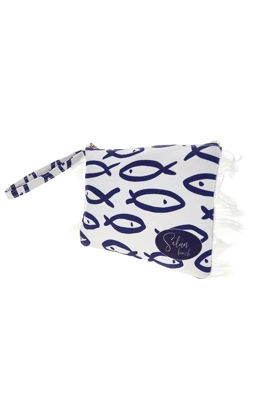 Pochette Mare Bianca con Stampa Pesci Selun beach SUI 261021