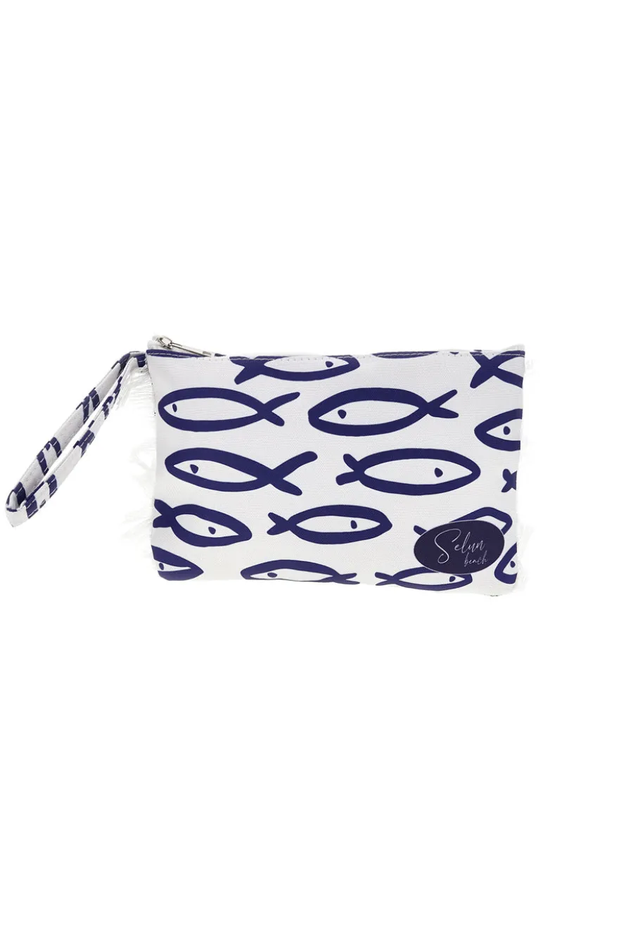 Pochette Mare Bianca con Stampa Pesci Selun beach SUI 261021