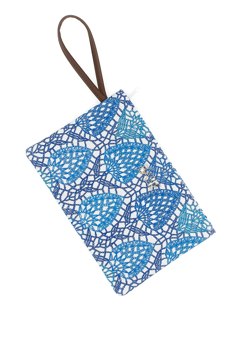 Pochette mare in fantasia blu in tessuto ricamato Basile 22153