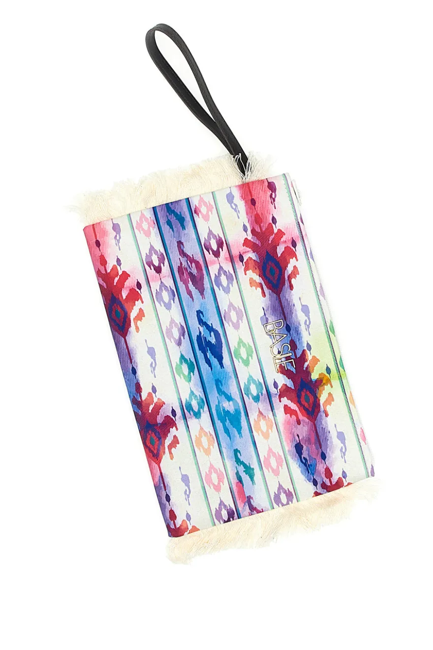 Pochette mare multicolor con frange in tessuto leggero Basile BA26433