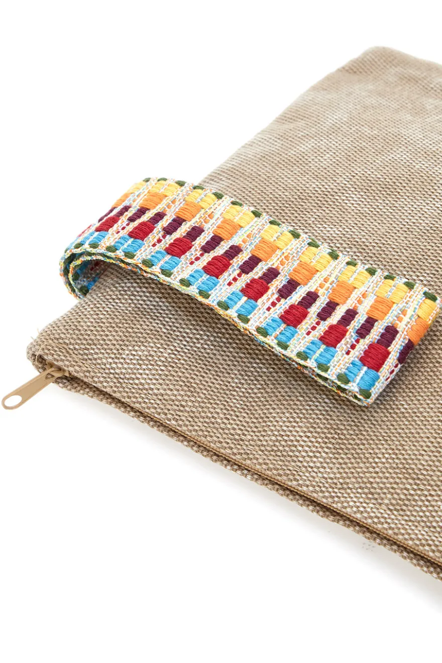 Pochette mare multicolore in tessuto naturale con fantasia etnica Basile 22102