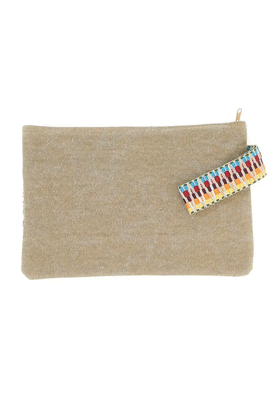 Pochette mare multicolore in tessuto naturale con fantasia etnica Basile 22102