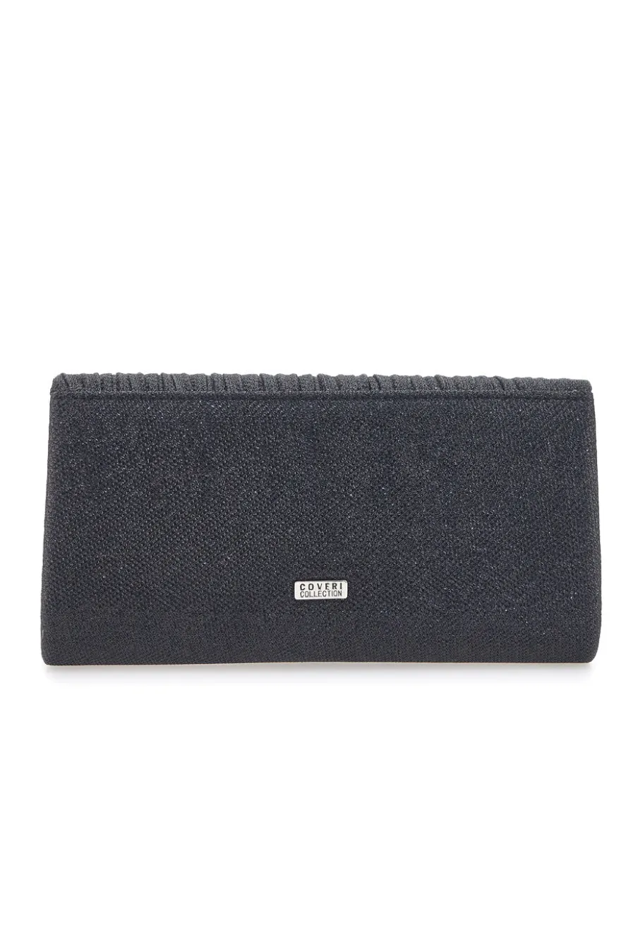 Pochette Nera Effetto Brillantinato con Calamita e Tracolla Rimovibile COVERI COLLECTION 0149-F