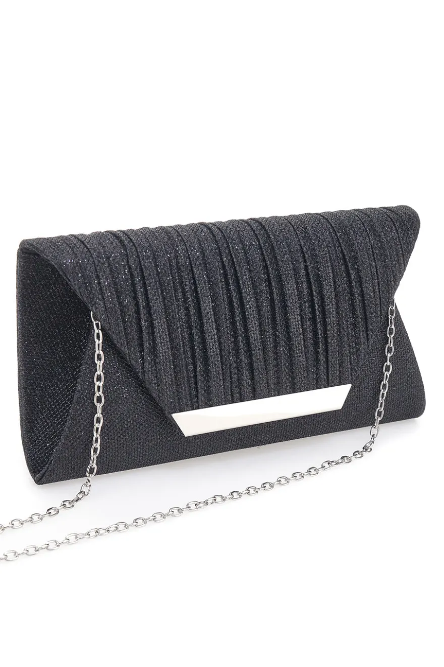 Pochette Nera Effetto Brillantinato con Calamita e Tracolla Rimovibile COVERI COLLECTION 0149-F