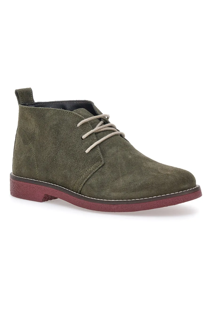 Polacchini verdi in vera pelle con suola bordeaux Pittarello 322