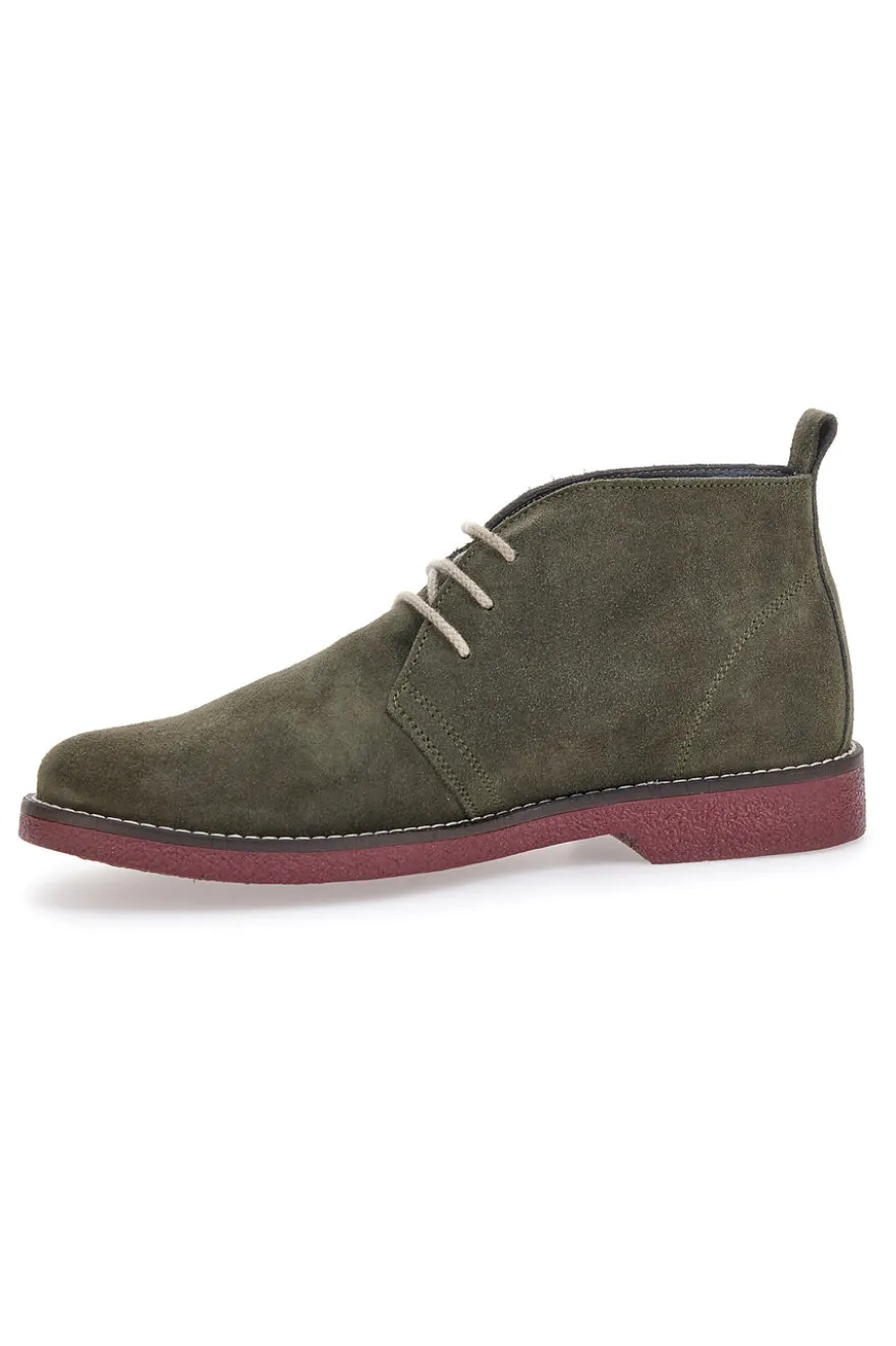Polacchini verdi in vera pelle con suola bordeaux Pittarello 322