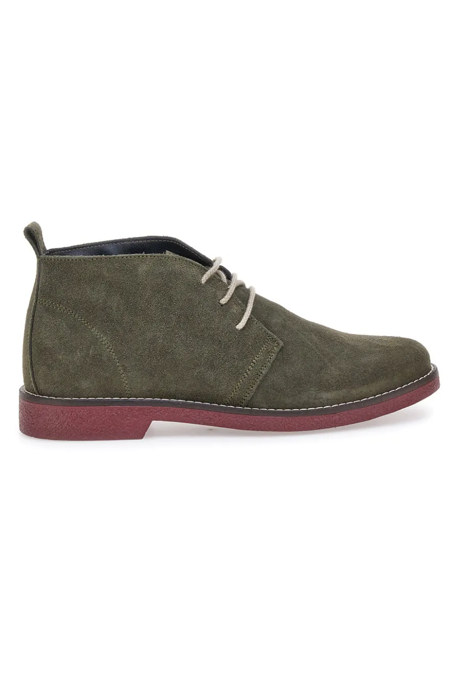 Polacchini verdi in vera pelle con suola bordeaux Pittarello 322