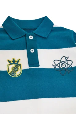 Polo a righe ottanio e bianche in cotone Pitt Kids PT-KL-8023