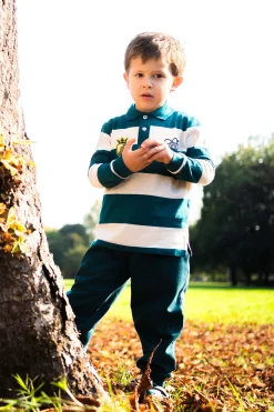 Polo a righe ottanio e bianche in cotone Pitt Kids PT-KL-8023