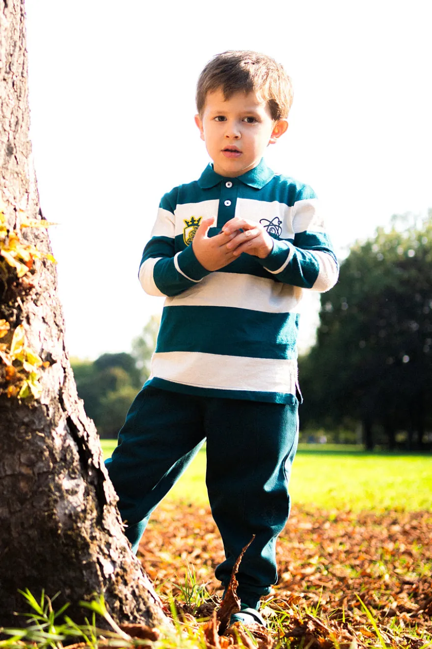 Polo a righe ottanio e bianche in cotone Pitt Kids PT-KL-8023