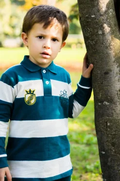 Polo a righe ottanio e bianche in cotone Pitt Kids PT-KL-8023