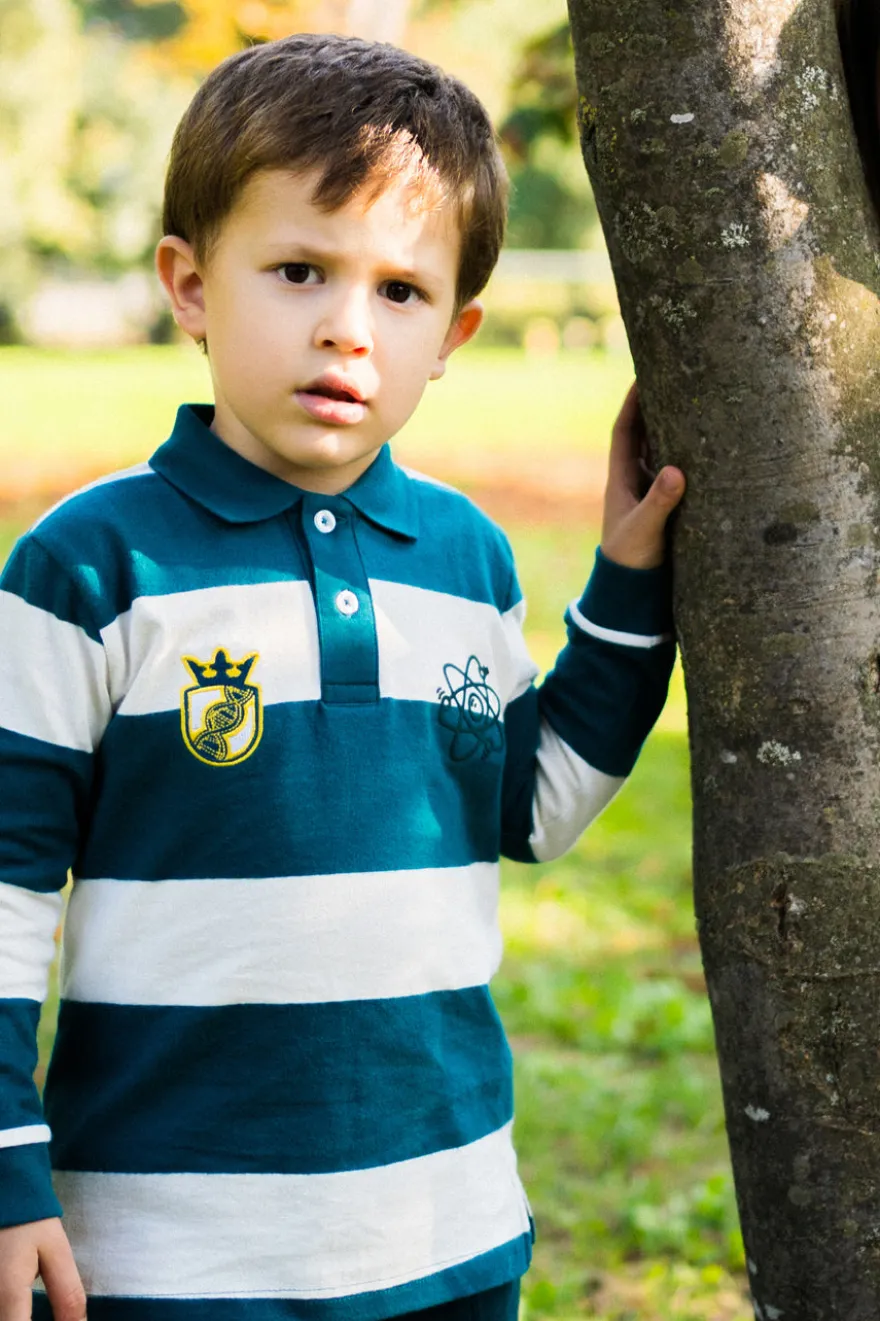 Polo a righe ottanio e bianche in cotone Pitt Kids PT-KL-8023