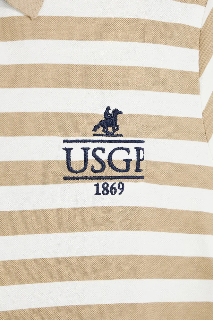 Polo beige e bianca a righe 100% cotone U.s. grand polo US61505M