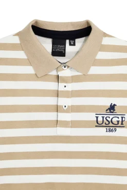 Polo beige e bianca a righe 100% cotone U.s. grand polo US61505M