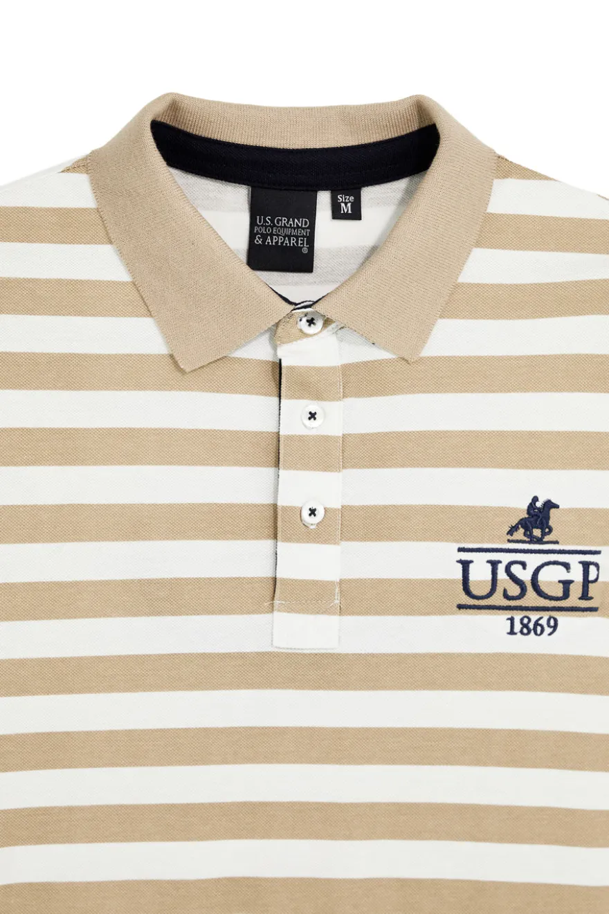Polo beige e bianca a righe 100% cotone U.s. grand polo US61505M