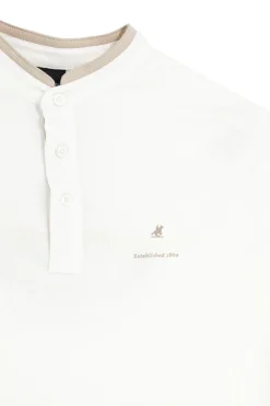 Polo Bianca con Collo Coreana e Profili Beige U.S.Grand Polo US61506M