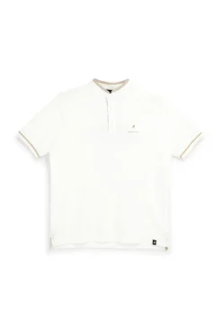 Polo Bianca con Collo Coreana e Profili Beige U.S.Grand Polo US61506M