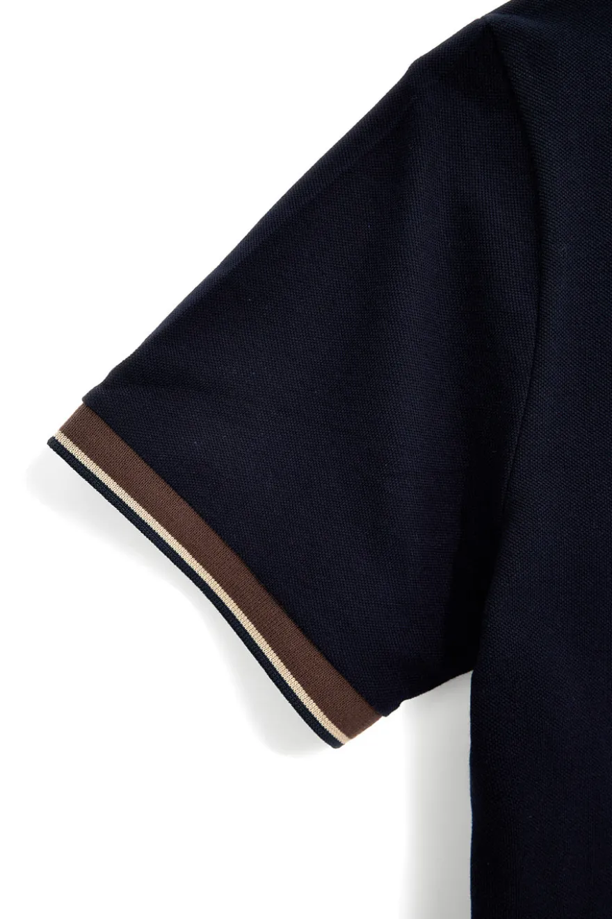 Polo blu con colletto a contrasto e logo ricamato Us golf PO2607