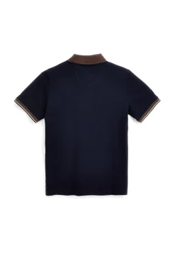Polo blu con colletto a contrasto e logo ricamato Us golf PO2607