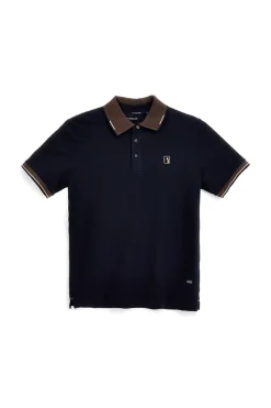 Polo blu con colletto a contrasto e logo ricamato Us golf PO2607