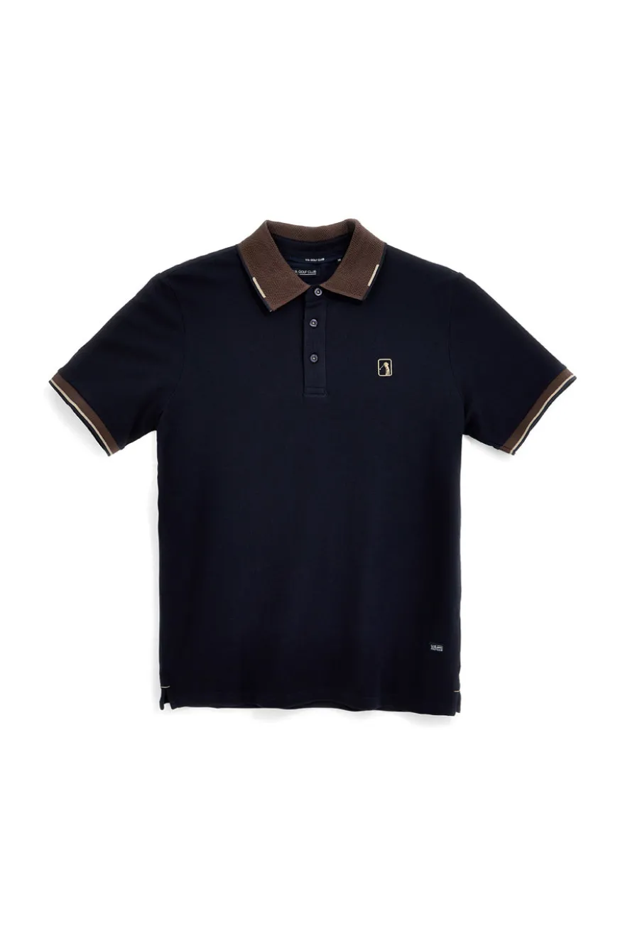 Polo blu con colletto a contrasto e logo ricamato Us golf PO2607