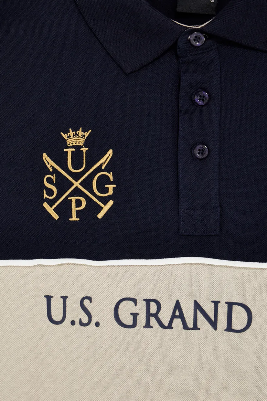 Polo blu e beige 100% cotone U.s. grand polo US61503M