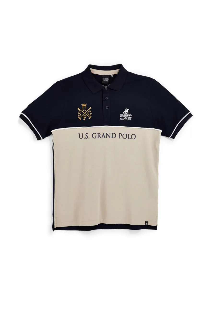 Polo blu e beige 100% cotone U.s. grand polo US61503M