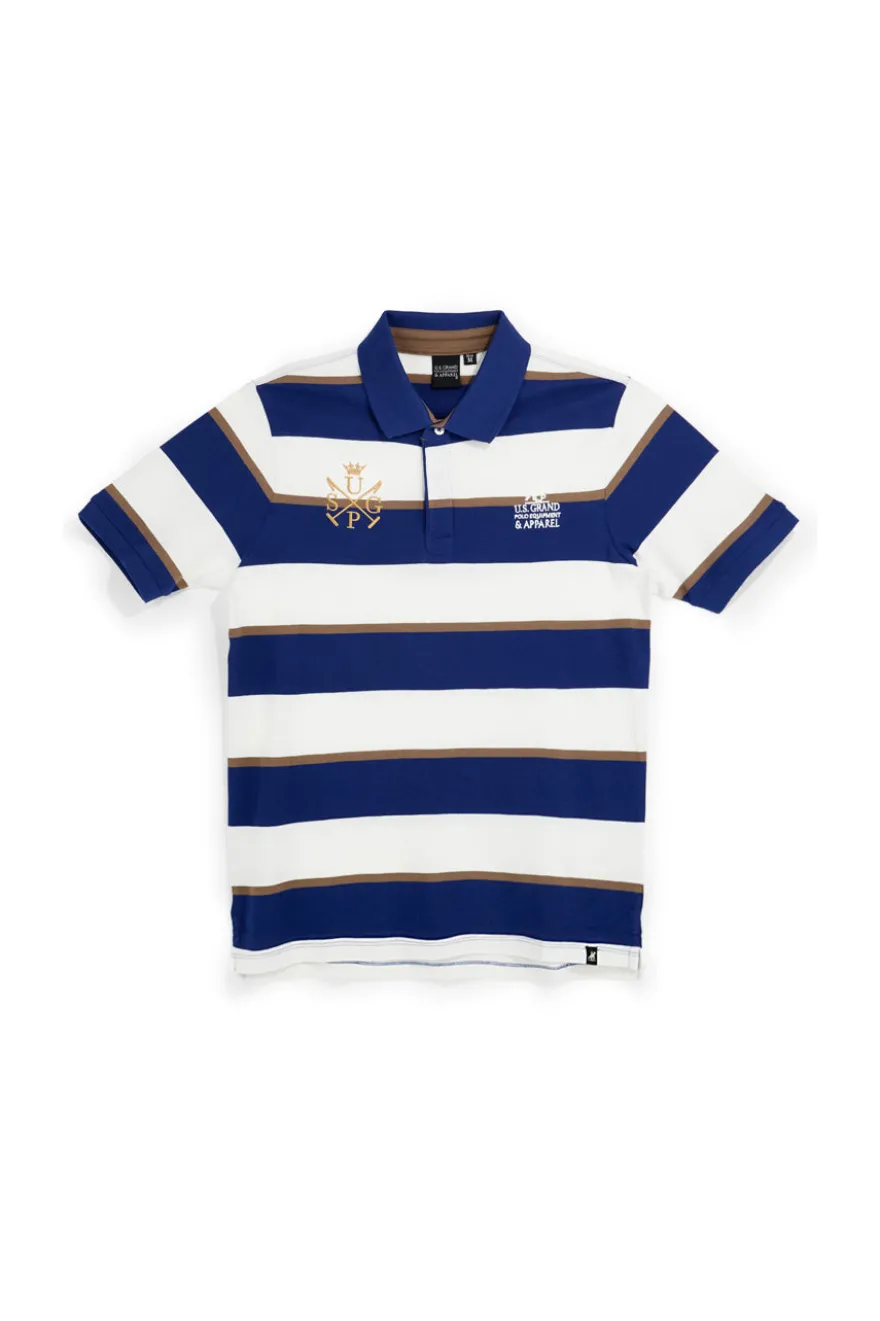Polo blu e bianca a righe 100% cotone U.s. grand polo US61515M
