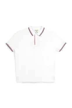 Polo in cotone bianca con colletto a righe Sevenoaks Nby6212