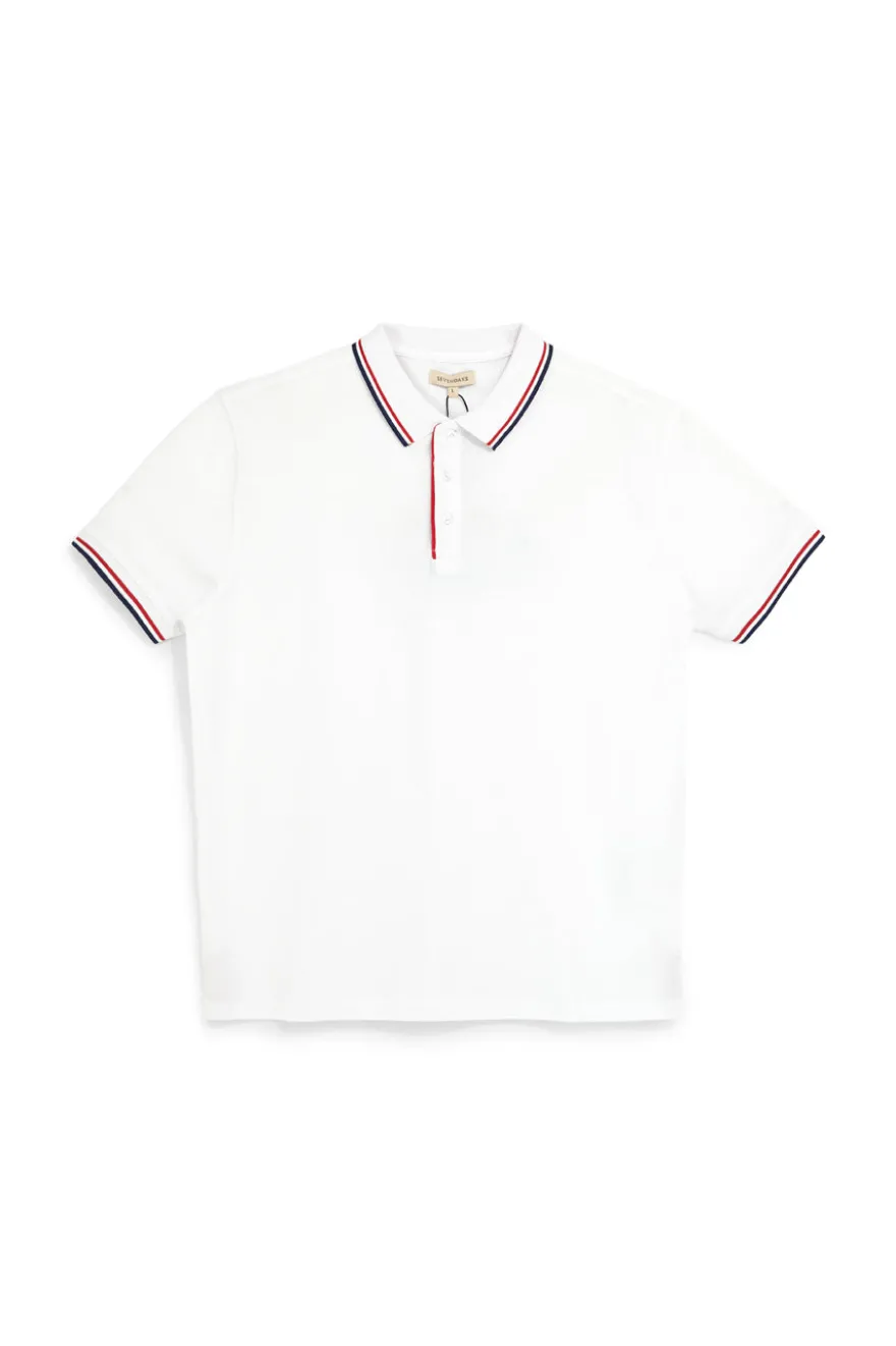 Polo in cotone bianca con colletto a righe Sevenoaks Nby6212