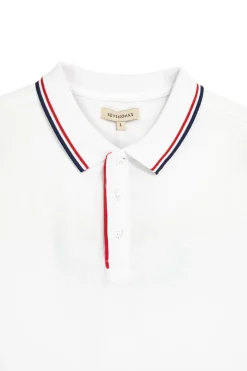 Polo in cotone bianca con colletto a righe Sevenoaks Nby6212