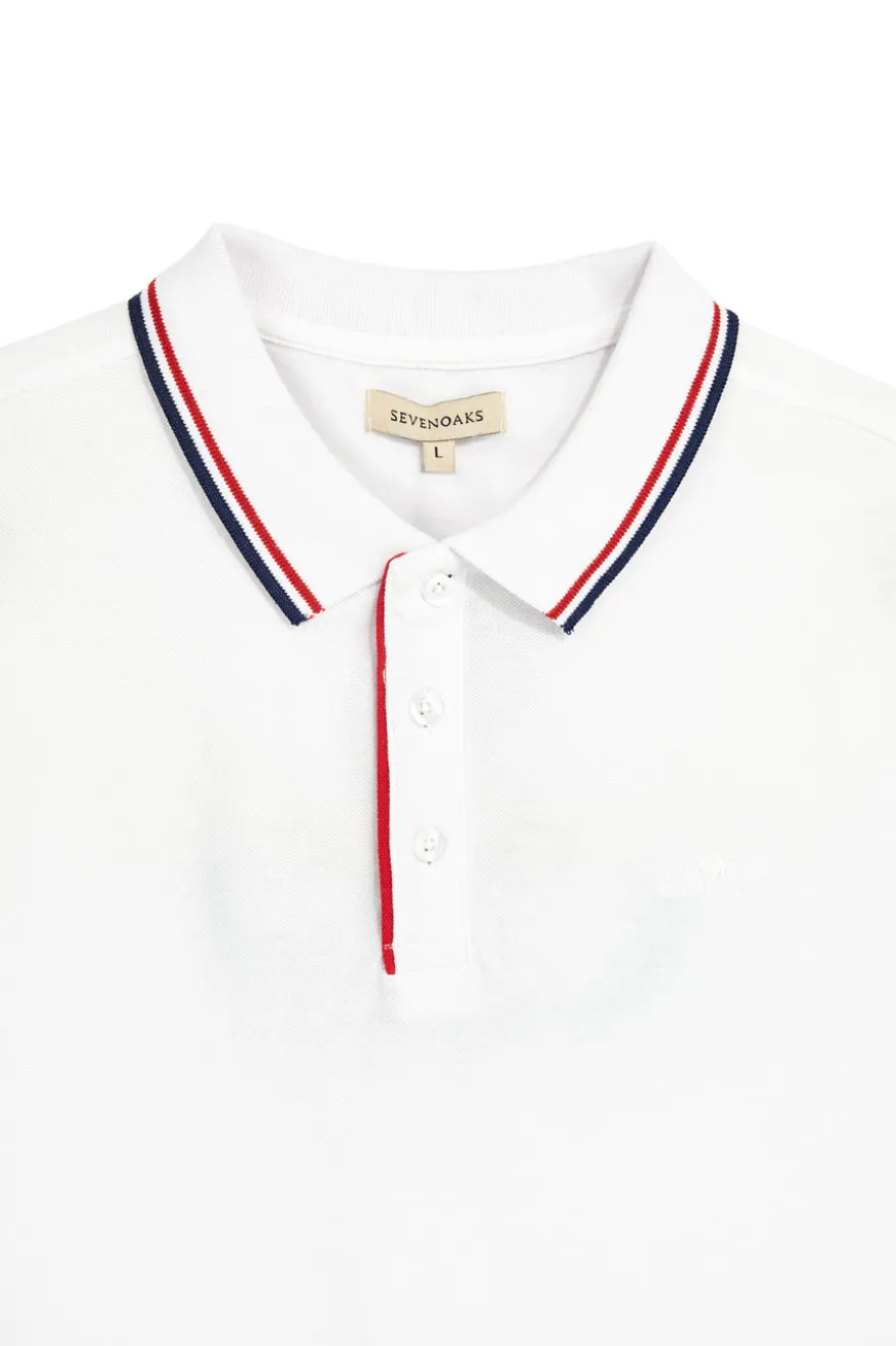 Polo in cotone bianca con colletto a righe Sevenoaks Nby6212